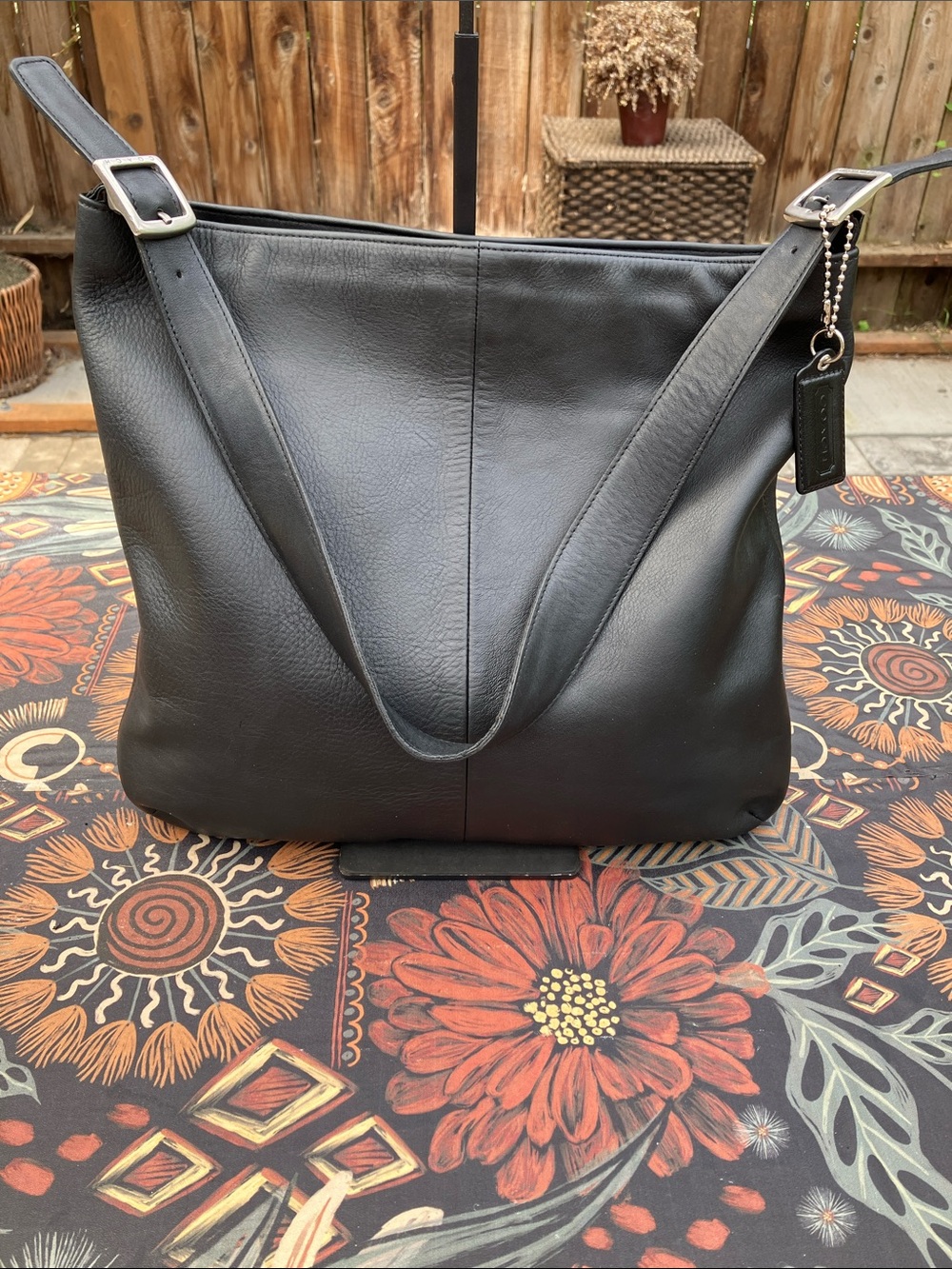 Coach Vintage Black Leather Legacy Slim Buckle Tote Handbag COD-9406